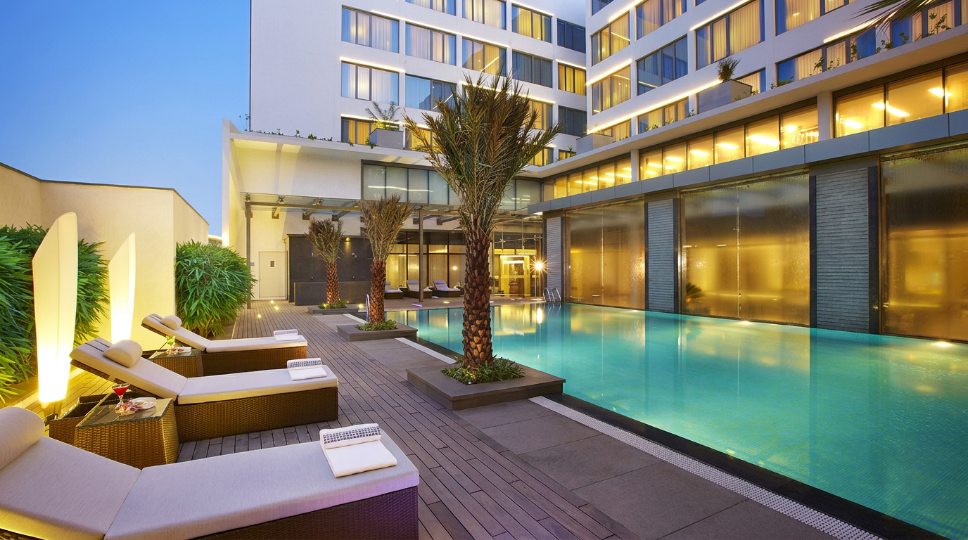 Contemporary hotel pool and terrace in Johannesburg