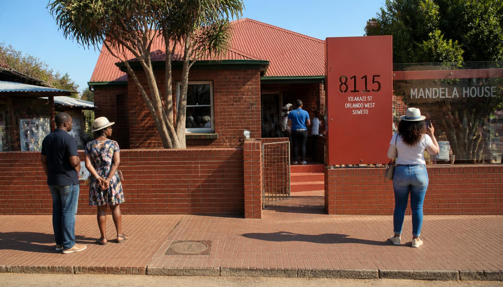 Mandela House museum at 8115 Vilakazi Street, Orlando West, Soweto, with visitors outside