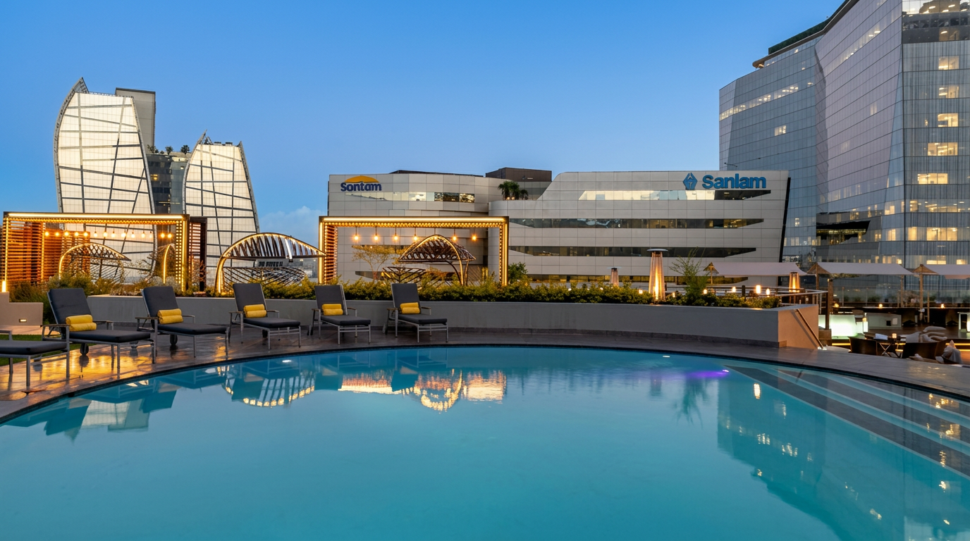 Rooftop pool overlooking the modern Sandton skyline